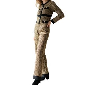 Envme Patterned Gold/Black Lurex Knit Jumpsuit Large Stretchy Fashion‎ Chic